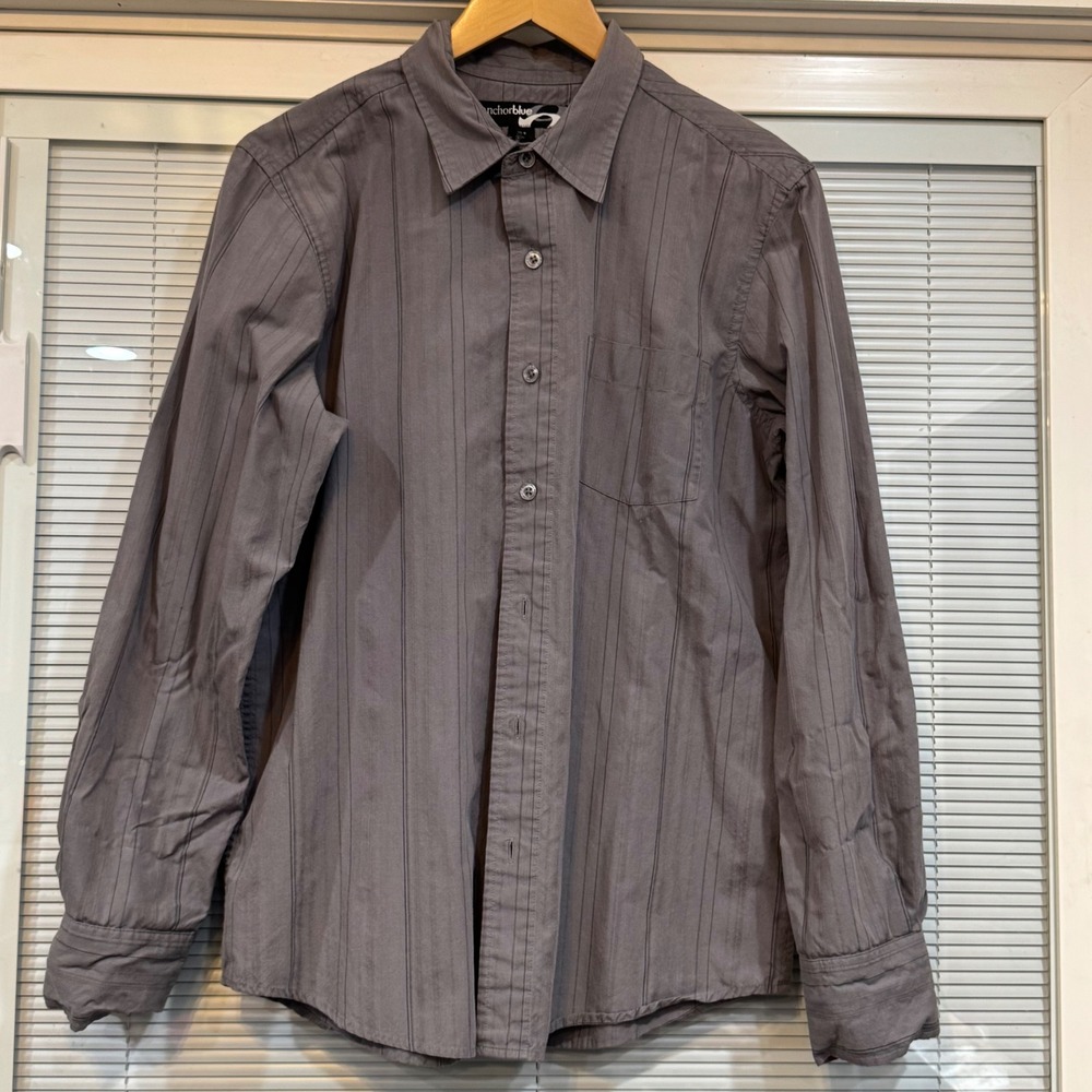 Anchor Blue Mens Gray Pinstripe Long Sleeve Button Down Shirt Size M Casual